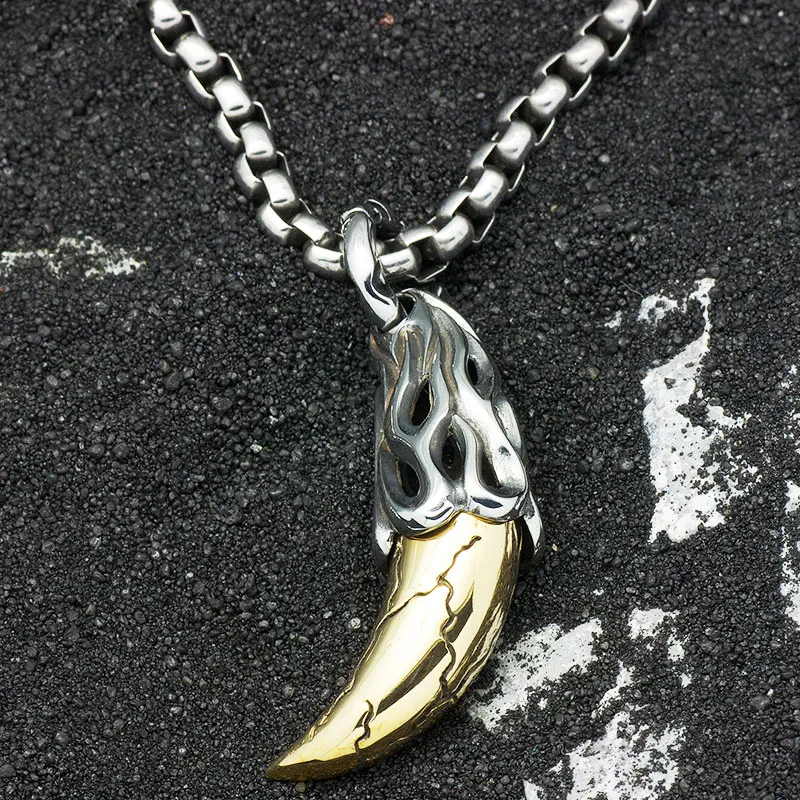 Кулон Мужской волчьи зубы ожерелье властные короткие титановые стальные модные