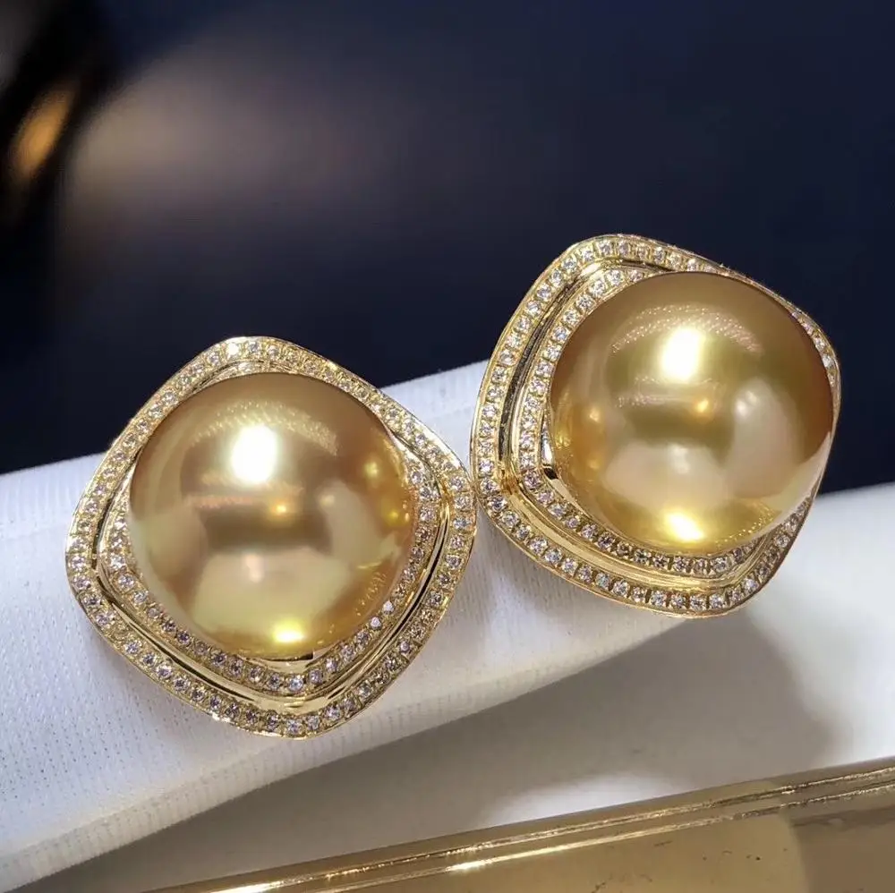 Серьги-гвоздики женские из 14-каратного золота 11-12 мм с натуральным жемчугом |