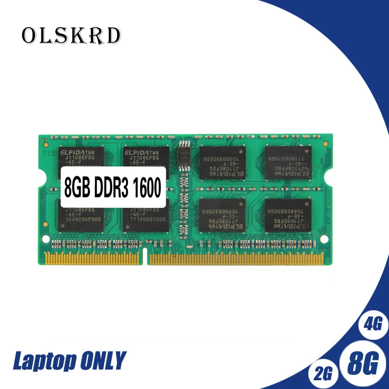 ОЗУ Olskrd для ноутбука 2 ГБ 4 8 PC3L PC3 DDR3 1333 Гц 1600 МГц sodimm Ram 10600 12800 204pin 1 35 в|Оперативная