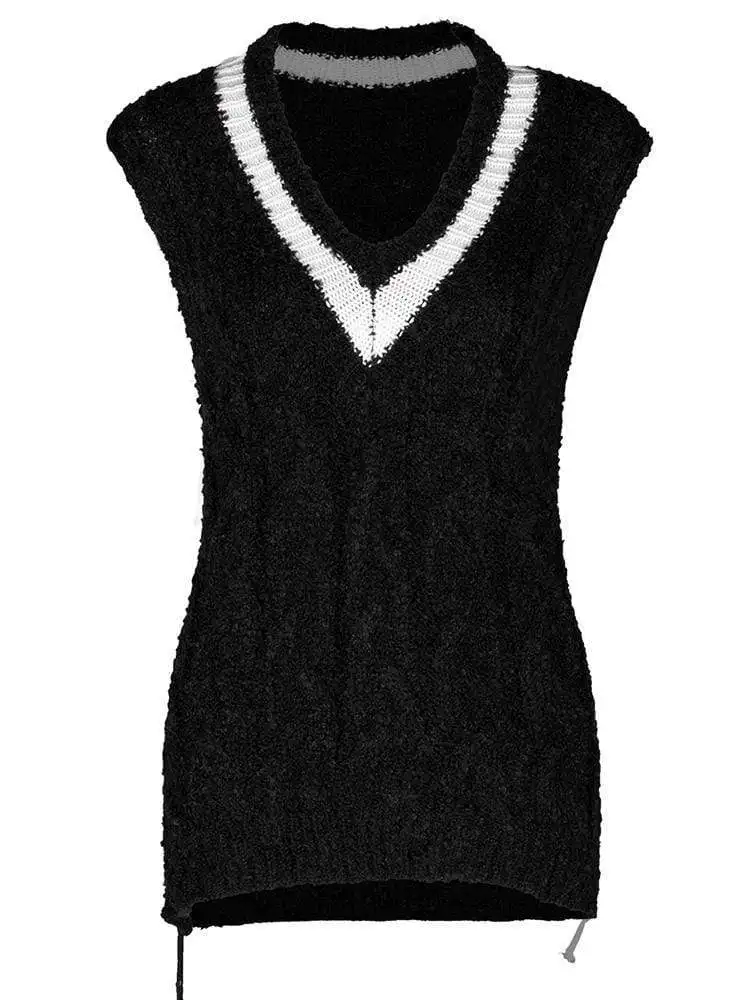 Панк Rave женский гранж на шнуровке v-образным вырезом свитер жилеты PM-154 | Женская
