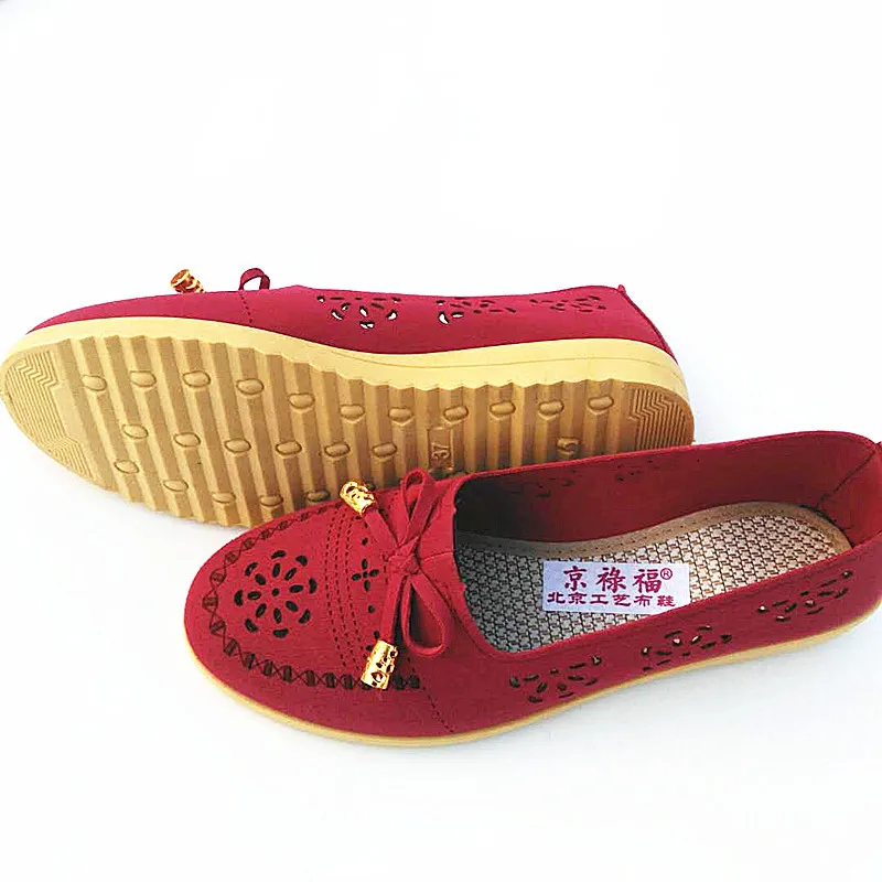 

2020 women's shoes summer soft bottom flat heel shoes hole net shoes mother shoes fashion cloth shoes bowknot square breathable