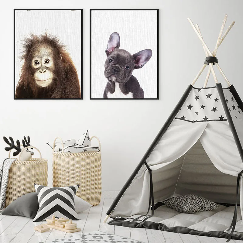 Кавайный Лев рисунок на холсте для детской стены художественные постеры с