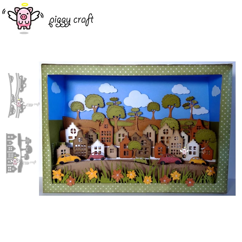 

Piggy Craft metal cutting dies cut die mold Tree house car side edge Scrapbook paper craft knife mould blade punch stencils dies