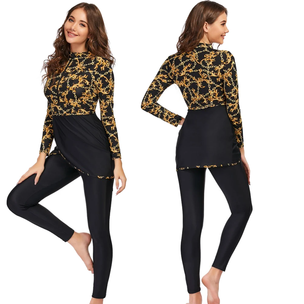 

2021 New Women's Swimming Muslim Swimwear Beach Wear Islamic Swimsuit Women Three Piece Set Swim Suit Bikini Plus Size S-4XL