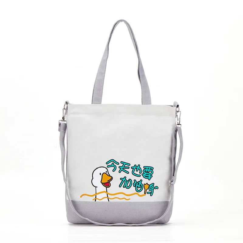 

PURFAY Printing Duck Canvas Women Shoulder Bag Cotton Tote Shopper Bag Eco Reusable Shopping Bag Handbag Cloth Messenger