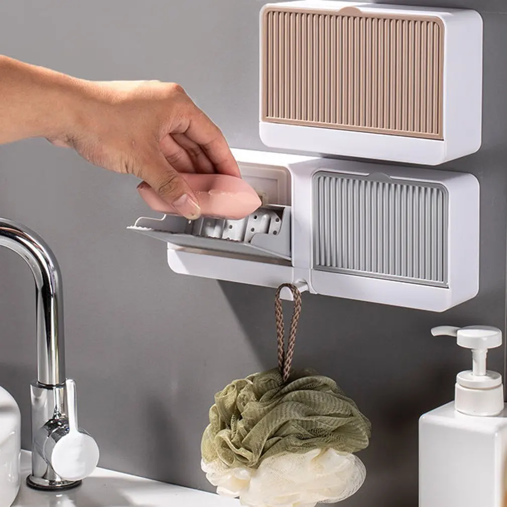 Настенный футляр для мыла с крышкой водонепроницаемая Двойная сетка сушилка