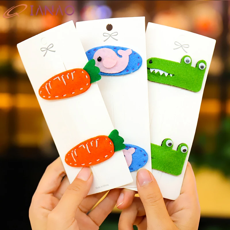 QIANAO Cute Girl Cartoon Flwoer Rainbow Felt Applique Clips carrot Hairpins Hair Accessories BB Hairgrips Barrettes Headwear | Детская