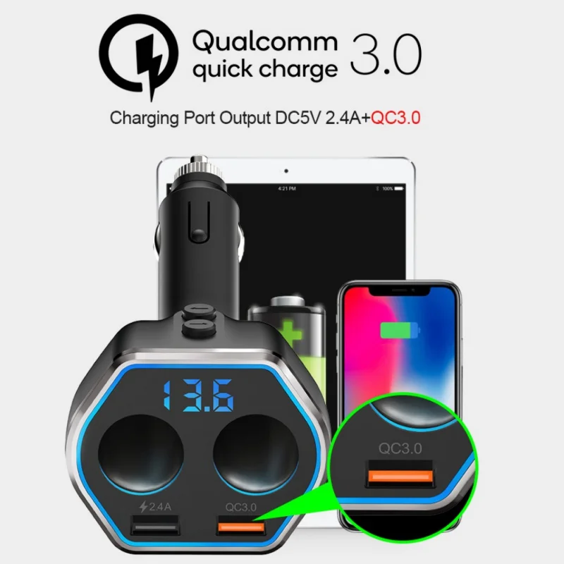 2 гнезда прикуривателя двойной usb порт Отдельный переключатель светодиодный