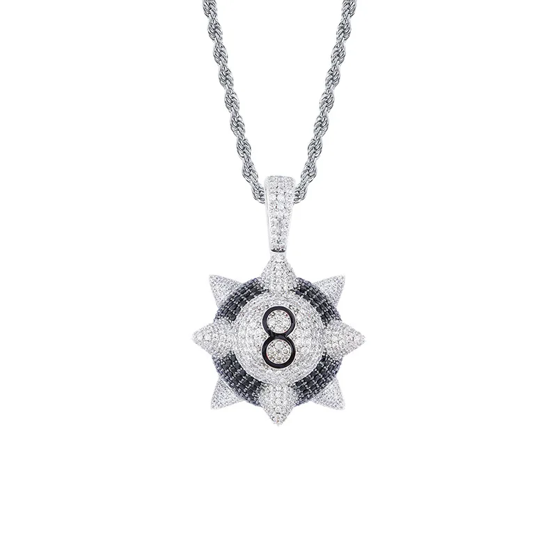 

Black 8 Meteor Hammer Pendant With Jewels Hiphop Fashion Neckle Accessories