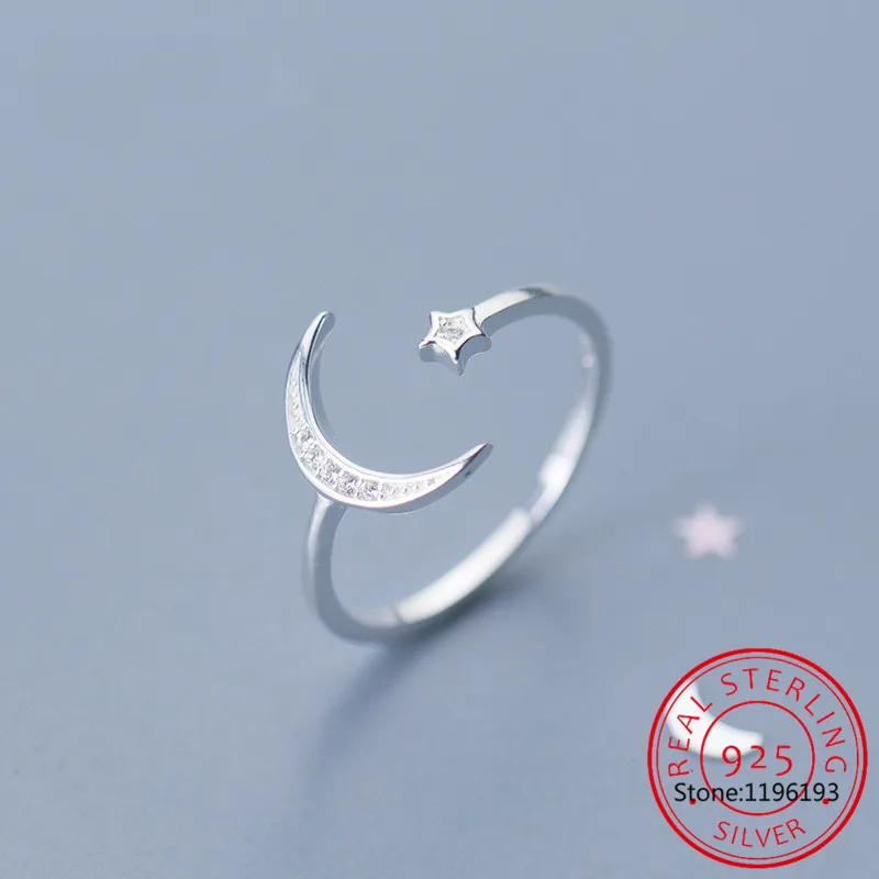 

Moon Star 925 Sterling Silver Ring Cubic Zirconia Open Adjustable Stackable Cuff Wrap Finger Rings for Women