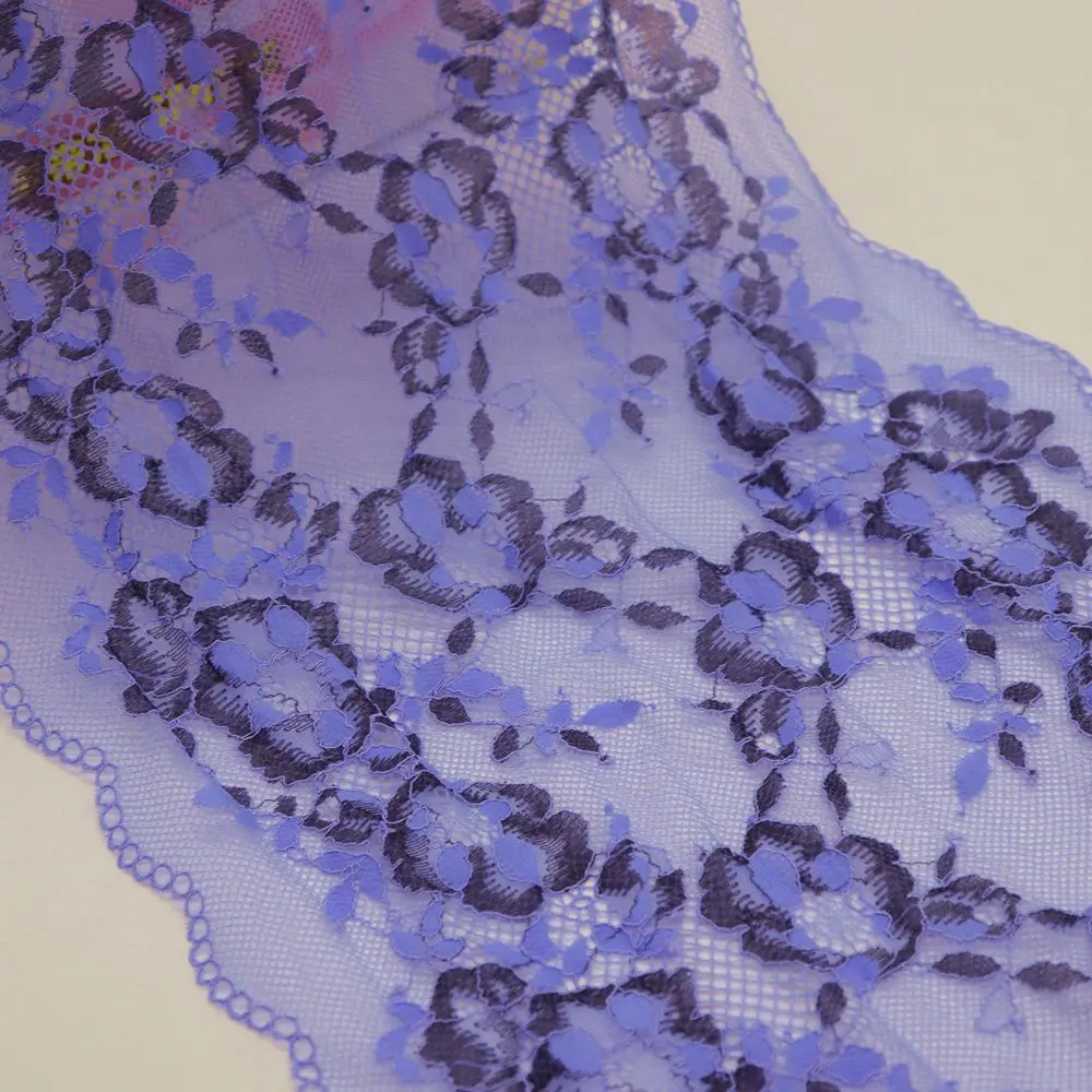

3Yards 22.5CM Wide Black Floral Stretch Elastic Lace Trim Purple For Bra Lingerie Clothes Underwear Garment Sewing Fabric DIY