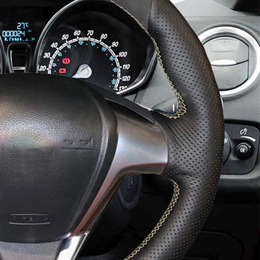 

For Ford Fiesta ST 2012 2013 2014 2015 2016 2017 2018 Black Nubuck Leather Hand Sewing Car Steering Wheel Cover car accessories