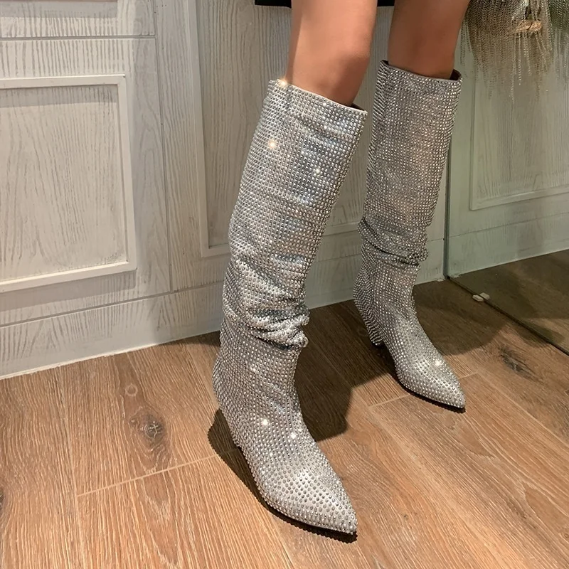 

thick Diamond women's boots High Boots New heel pointed fashion boots in autumn of 2021