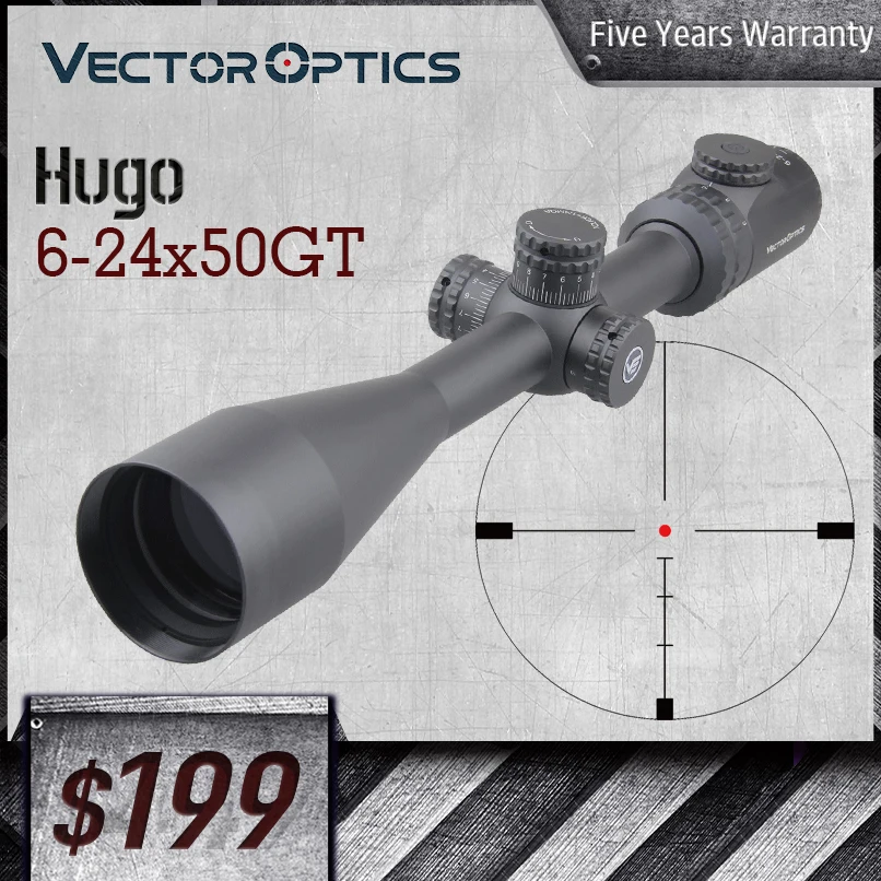 

Оптический прицел Hugo 6-24x50GT SFP Vector Optics, 1 дюйм, монотрубка 5,56 мА, сброс нуля и блокировка револьвера, точка с подсветкой, подходит для охоты, 308 м...