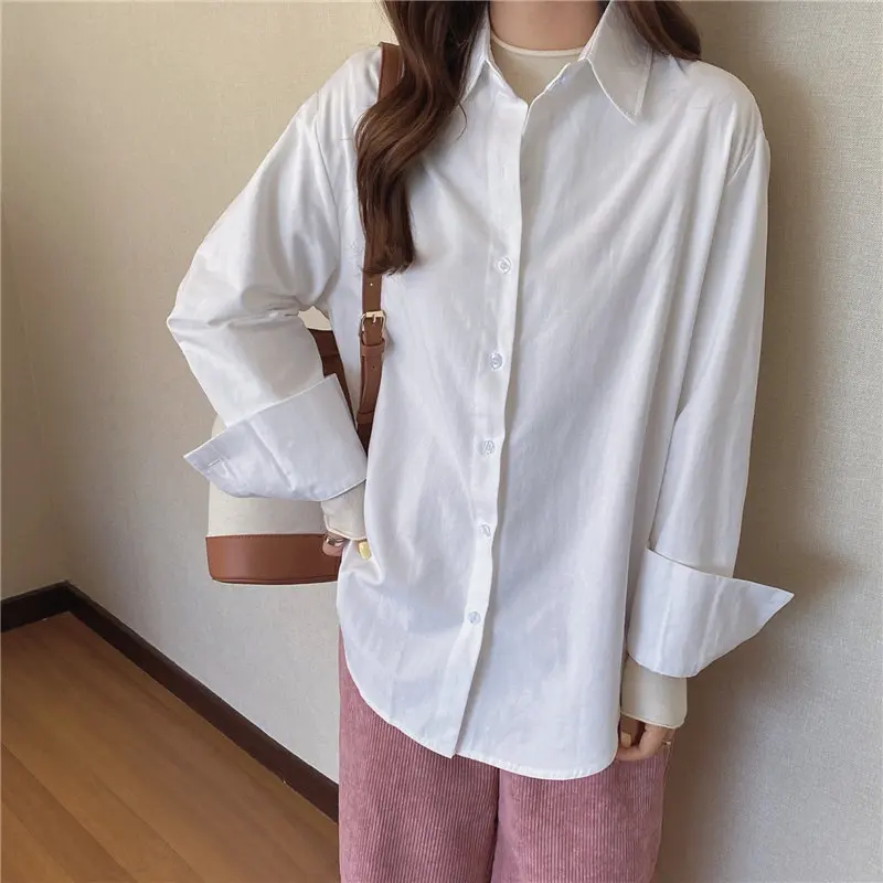 

HziriP Women Office Lady Hot Gentle Solid Chic 2021 Work Wear Blouse Brief Elegance Full Sleeves Loose Fashion Lapel Shirts