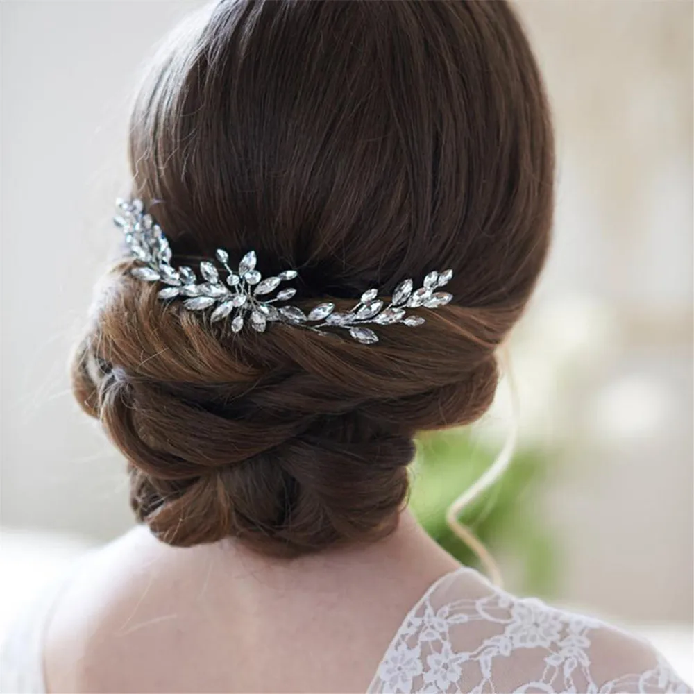 

Fashion Bridal Hair Comb Wedding Dress Hair Accessories Clip Hair Pins for Women Crystal Leaf Hair Combs Jewelry Bride Ornaments