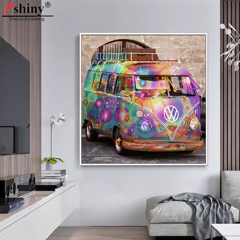 Pshiny 5d полный квадрат и круглый дрель алмазов картина с изображением автобуса vw