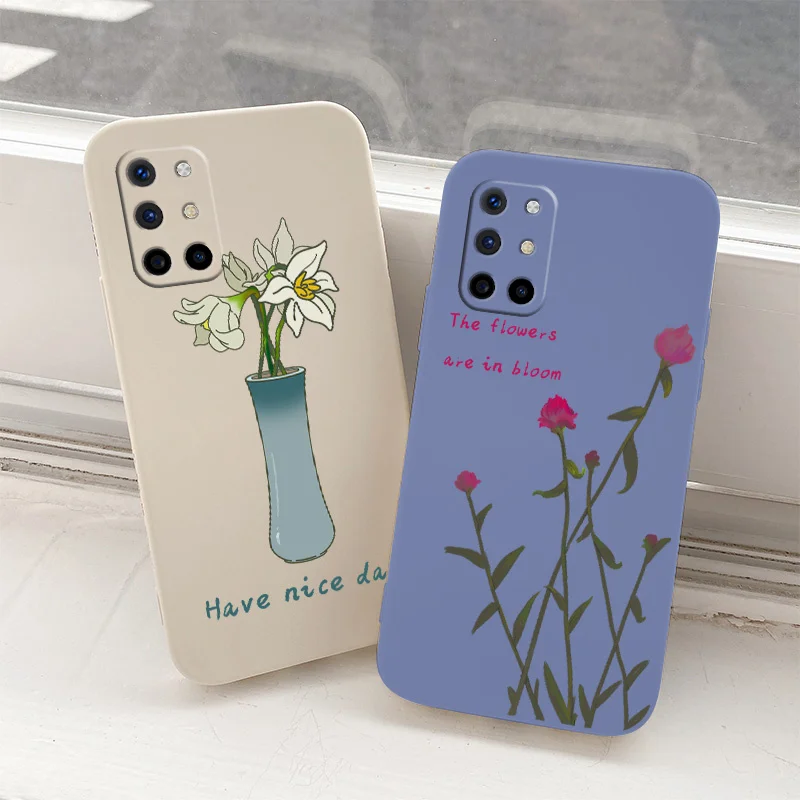 

Flowers Liquid Silicone Case For Oneplus 8t 9 9pro 9r pro Shockproof Soft Phone Cover Case