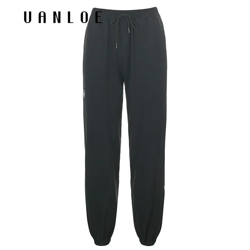 

UANLOEWomen Joggers Sporting Pencil Pants Letter Embroidery Drawstring High Waist Trousers Female Pants Casual Streetwear 2020