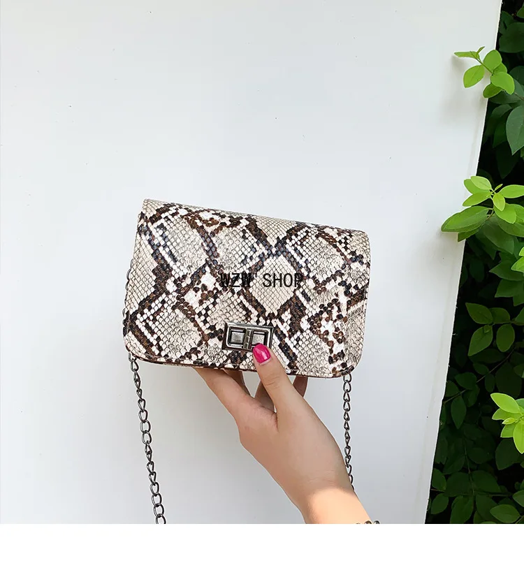 

Serpentine Messenger Bag Small Square Shoulder Bags PU Leather Snake Print Chain Bags for Women Free Shipping