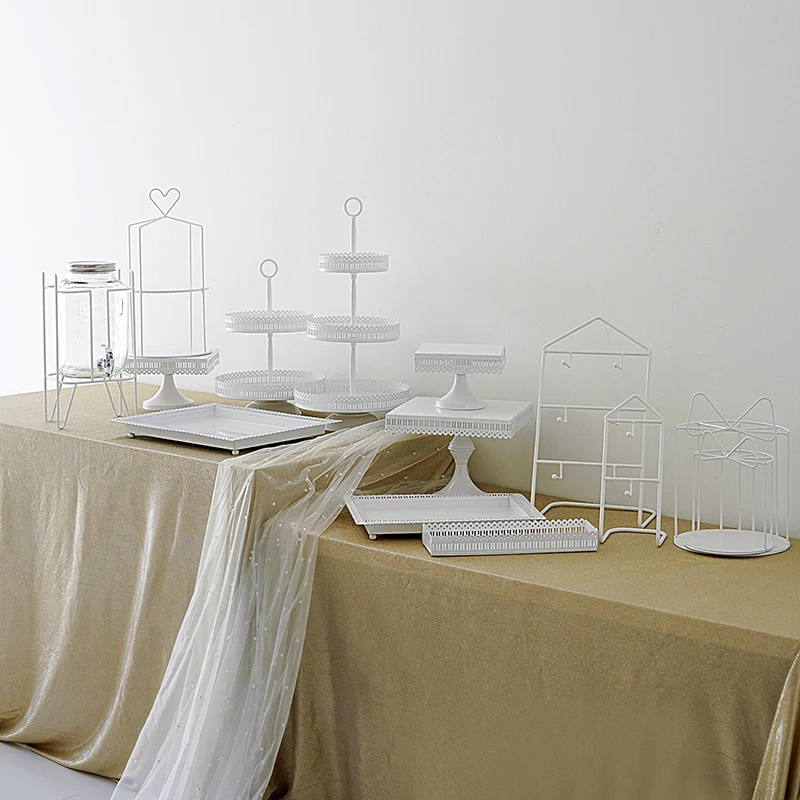 Белые металлические подставки для тортов украшение свадьбы дня рождения тарелки