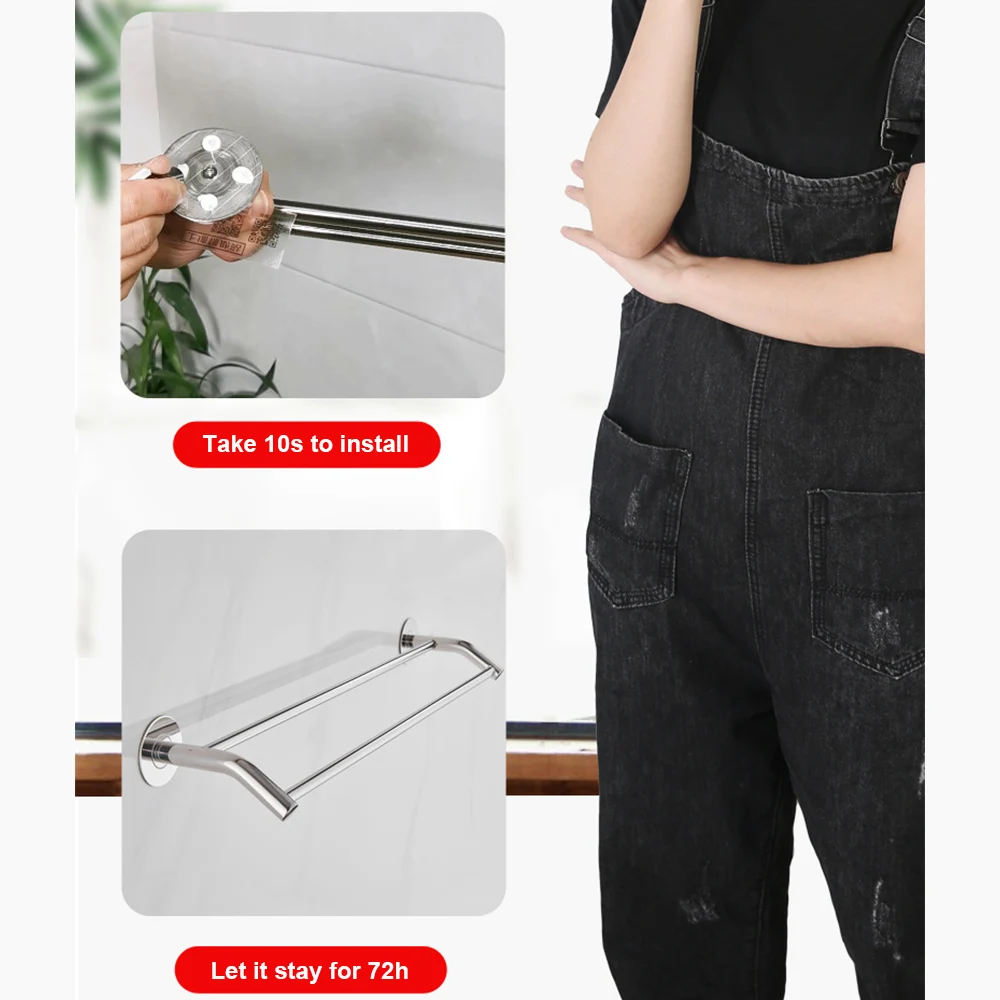 

Wall Mount Towel Rack Bar Stainless Steel Strong Bearing Adhesive No Drilling Bathroom Towel Holder Shelf for Kitchen