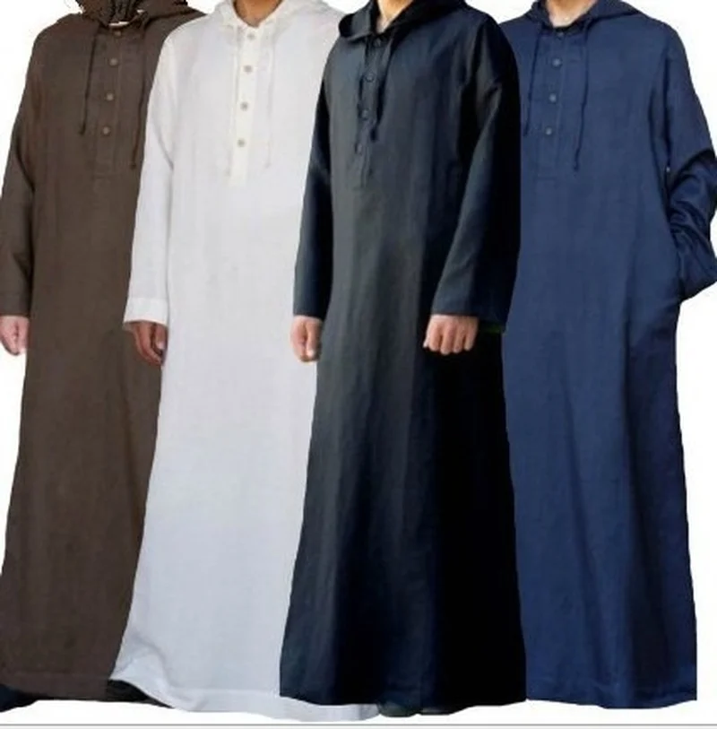 New Muslim Men Simple Long Hooded Shirt Robe Middle East Dubai Islamic Clothing Malaysia Robe 2021Abaya Saudi Arabic Mens Jubba