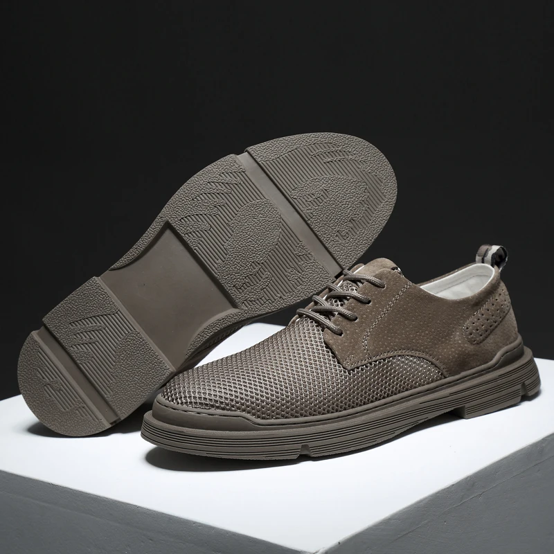 

Мужские дышащие кроссовки на плоской подошве для отдыха, повседневные Летние кожаные модные новые повседневные туфли, Лидер продаж