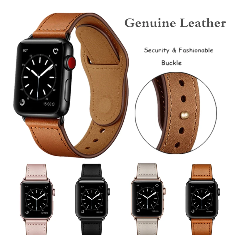 

Newest Genuine Leather Watchband Strap for Apple Watch Band Series 5 4 3 2 1 44mm 40mm 42mm 38mm Leather Replacement for iWatch