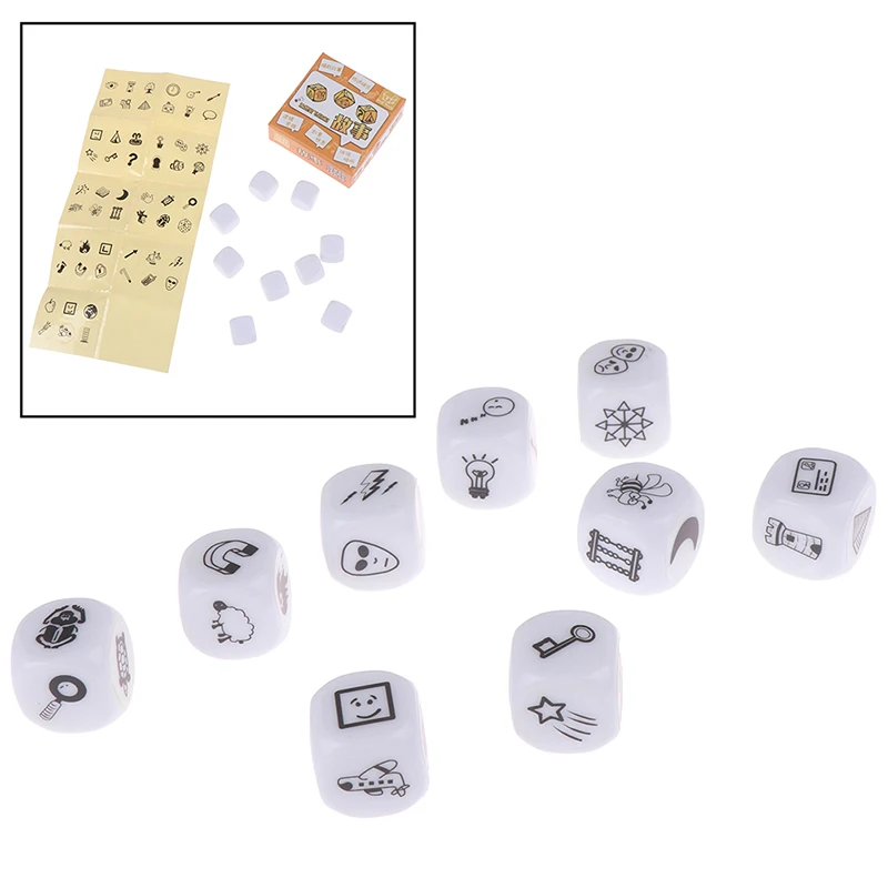 

New 9pcs Dice telling story with bag story dice game family imagine magic toys
