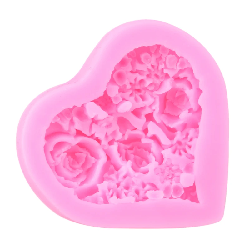 

Pink 3D Love Heart Rose Flower Silicone Mold Handmade Soap Fondant Cake Mold DIY Chocolate Mold