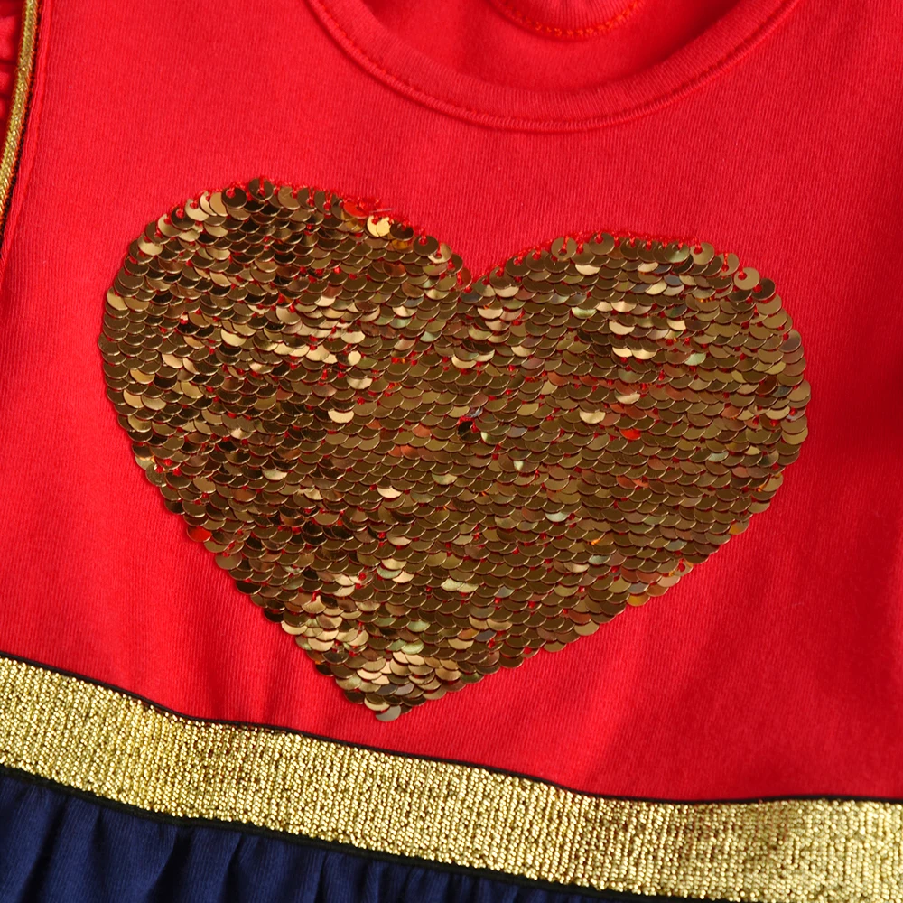 VIKITA chicas Navidad vestido de A&ntilde;o Nuevo ni&ntilde;os coraz&oacute;n de lentejuelas vestidos de algod&oacute;n de los ni&ntilde;os vestidos con bolsillos elegante vestidos 3-12Y-2
