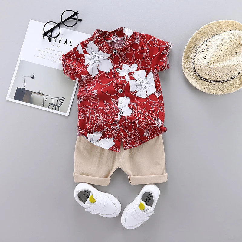White Big Flower Shirt Casual Printed Summer Short Sleeve &amp Pants Two-piece Sets | Детская одежда и обувь