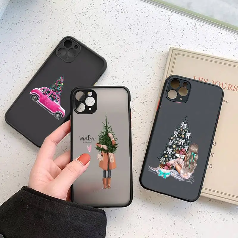 

New Year Merry Christmas Elk Snowflake Phone Case matte transparent For iphone 7 8 11 12 plus mini x xs xr pro max cover