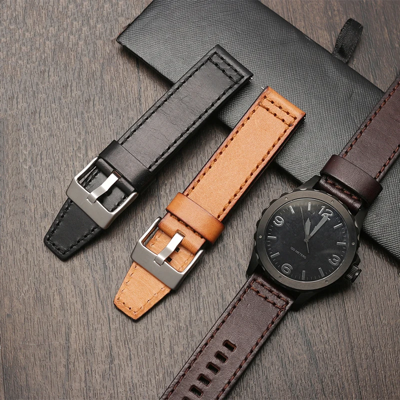 For Fossil JR1354|1487|1424 watchband high quality Retro quick release genuine leather diesel strap black dark brown 22mm 24mm