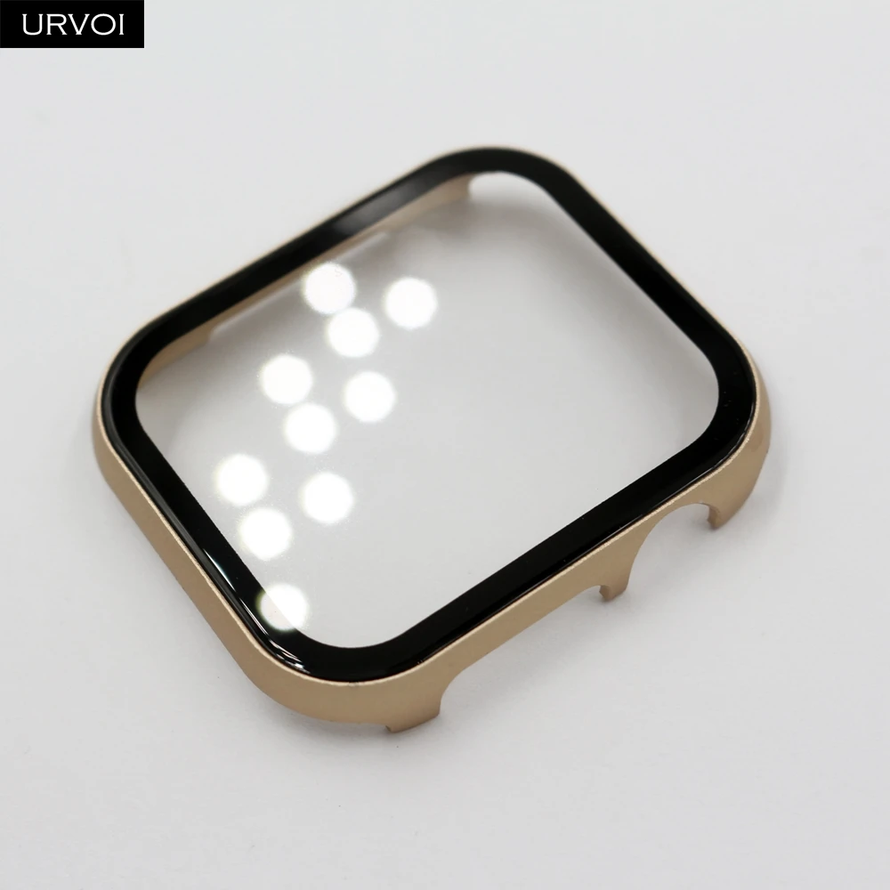 Металлический Чехол URVOI для apple watch series 5 4 3 2 1, чехол с закаленным стеклом для iwatch 40 мм 44 мм, жесткая рамка, алюминиевый бампер - Цвет: Vintage Gold
