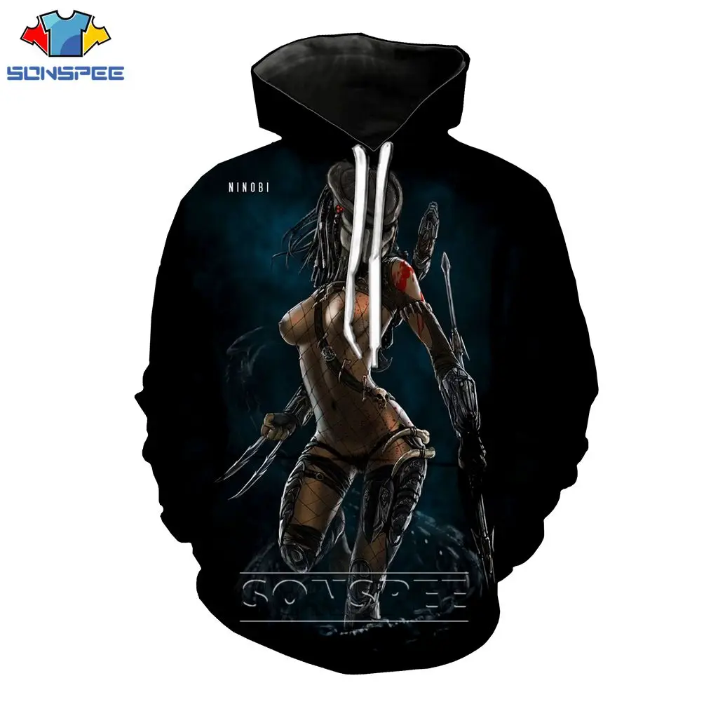 

SONSPEE Video Game 3D Printing Hoodie Men Women Hooded The Predator Samurai Horror Pattern Hoodie Harajuku Hot Blood Street Top