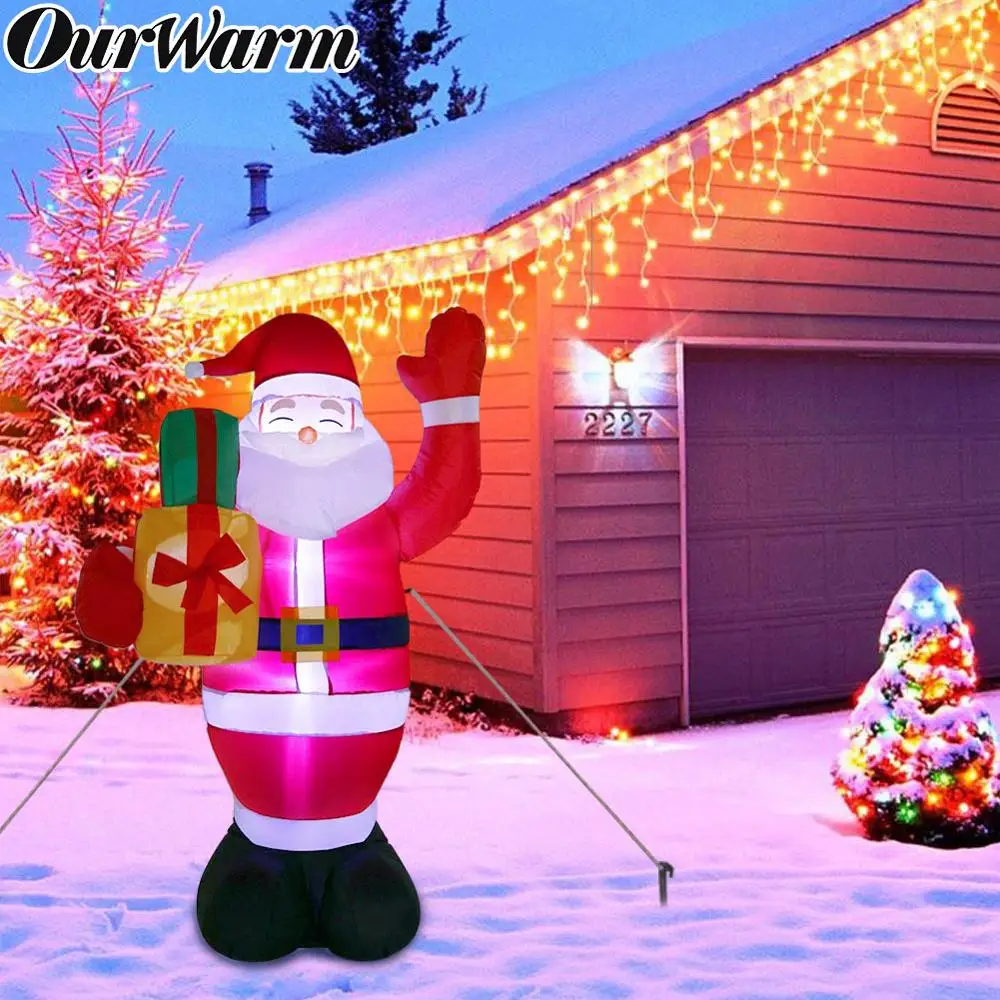 OurWarm 150 см Новогоднее Надувное украшение Санта-Клауса, Ночной светильник, фигурка для улицы, сада, двора, украшения для рождественской вечеринки