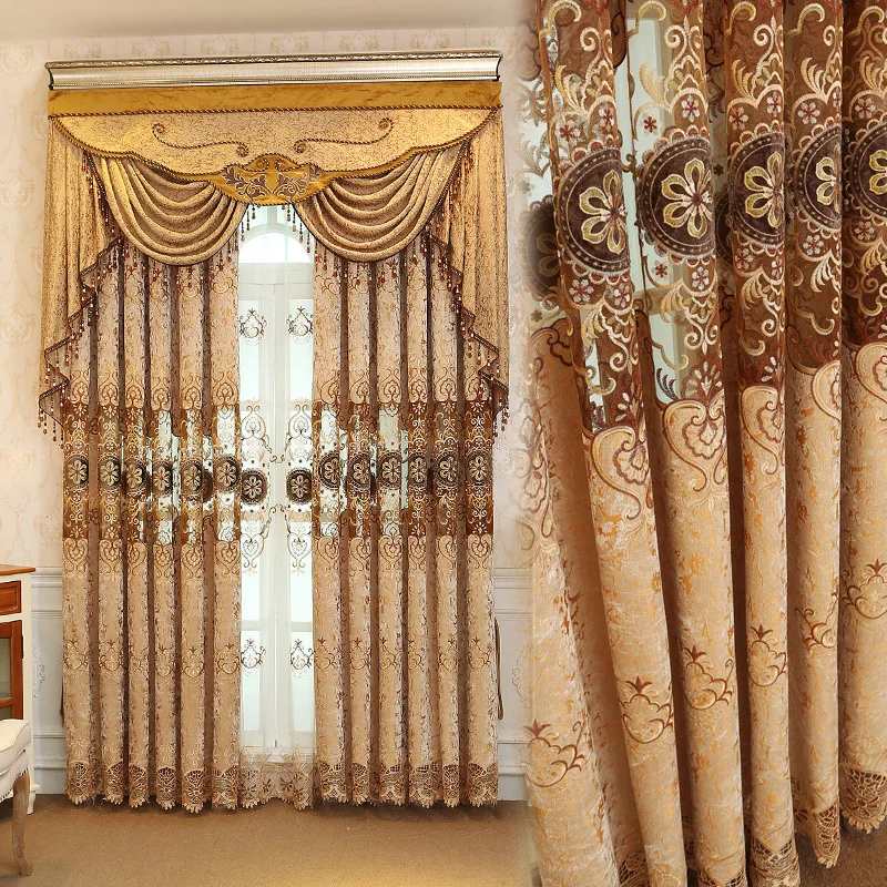 

European Style Light Luxury Noble Water Soluble Hollow Embroidery Curtains for Living Room Bedroom Window Curtain Valance Custom