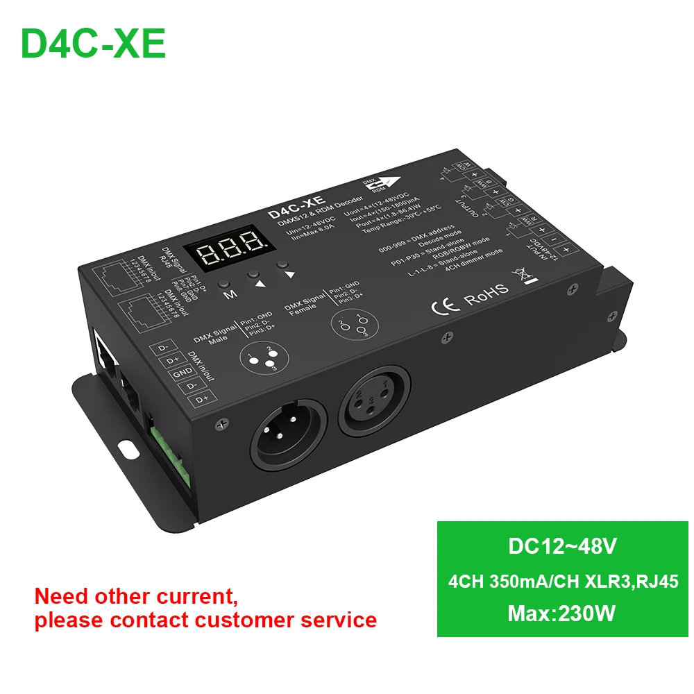 D4C(DC12-48V 350mA) 4 Ch DMX512 декодер светодиодный контроллер DC12 24 36 V ШИМ Диммер драйвер с XLR3 RJ45 для rgb лампа rgbw полосы и светодиодный модуль - Цвет: D4C(DC12-48V 350mA)