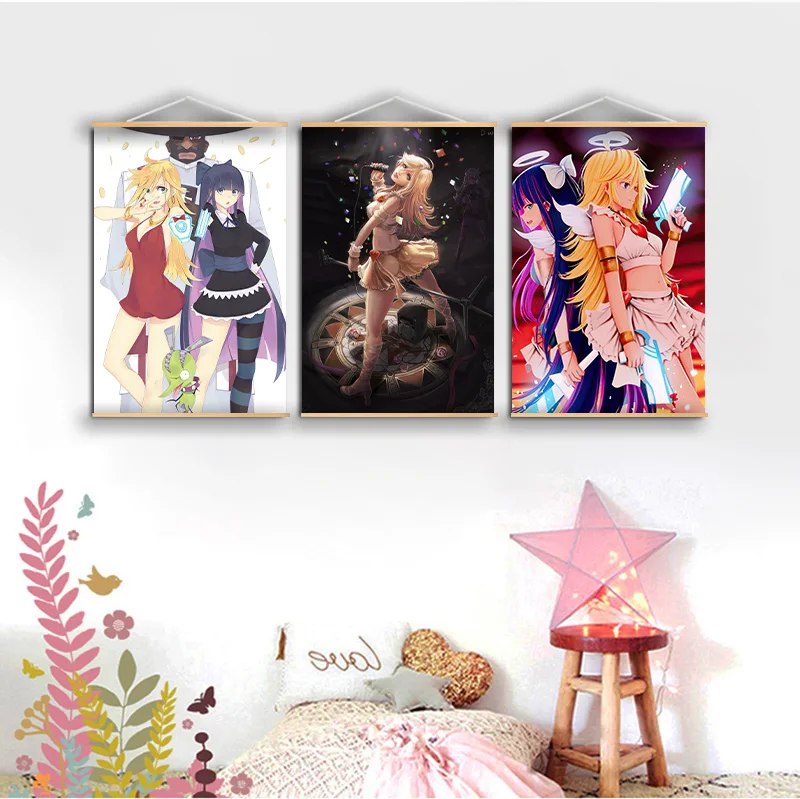 Трусики и чулки с подвязками Аниме Манга настенный плакат из массива дерева