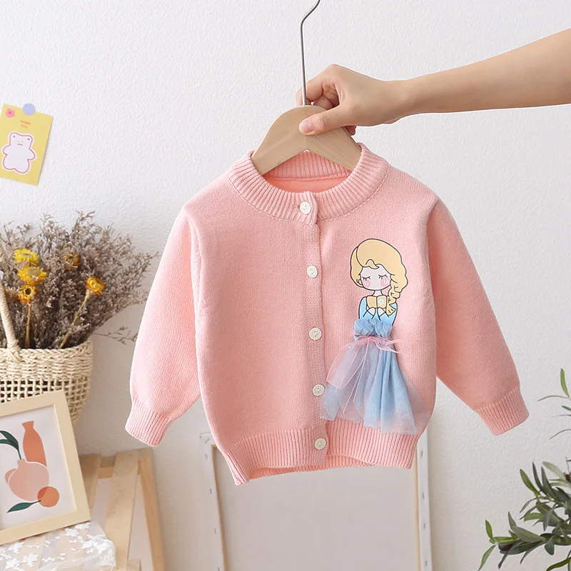 

2021 Autumn Winter Baby Girls Sweater Children Cardigan Coats Kids Knitted Sweater Fashion Cartoon Princess Clothing Kids Tops