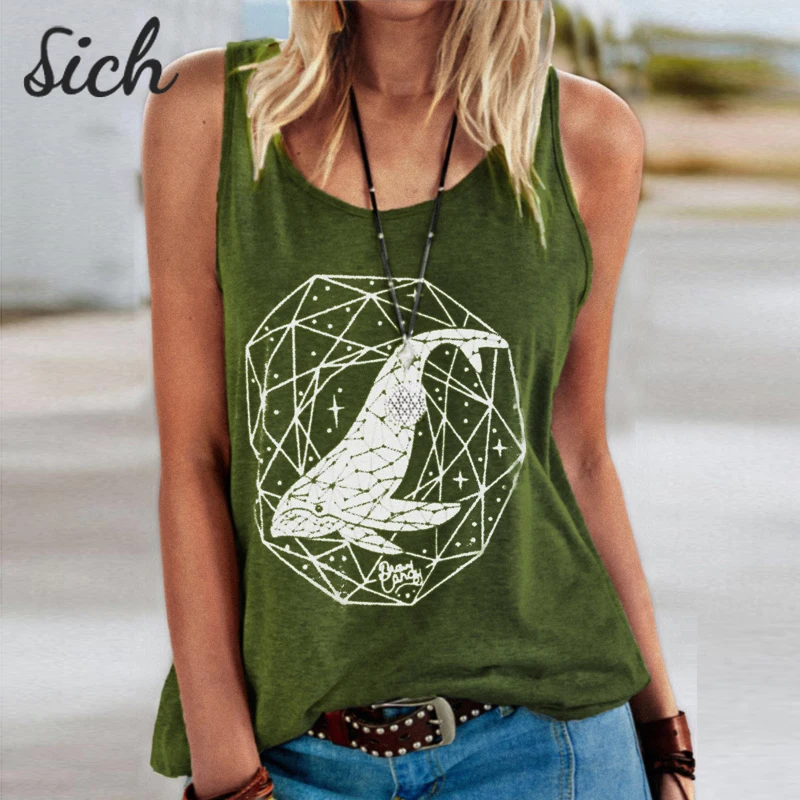 

2021 Fashion Summer Womens Sexy Sleeveless Vest Loose Tops Lady Round Neck Print Tank Casual Camisole Shirt Streetwear S-3XL Top