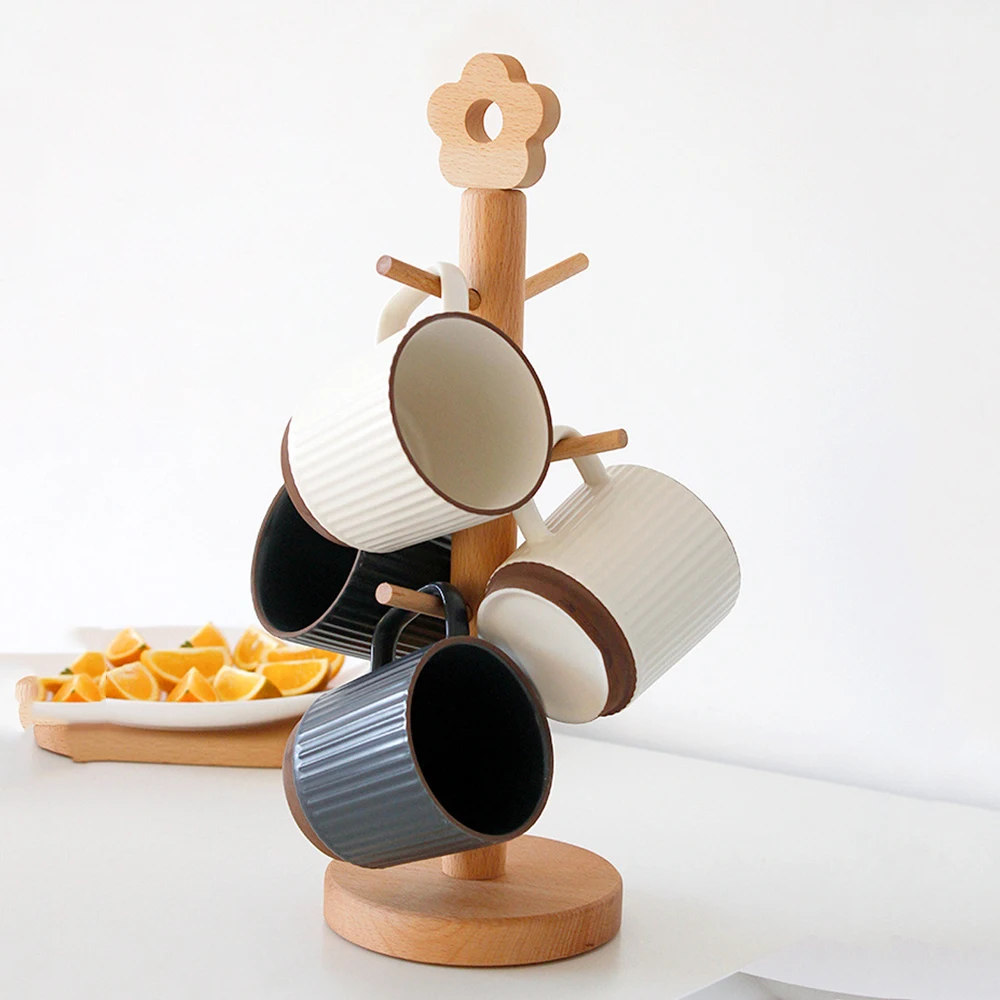 

New 1Set Tree Shape Mug Hanging Display Rack With 6 Hooks Wood Coffee Tea Cup Storage Holder Kitchen Mug Hanging Display Rack