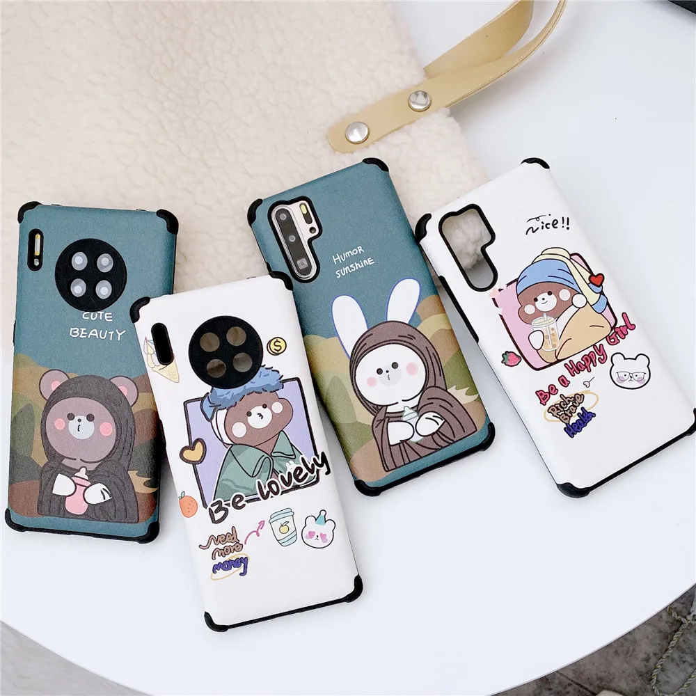 

Silk Matte Anti-fall Phone Case For Huawei Nova 4 5 7 8 se Enjoy 20 Plus Z Honor Play 3 4T Pro 9A X10 cartoon Rabbit Bear Cover