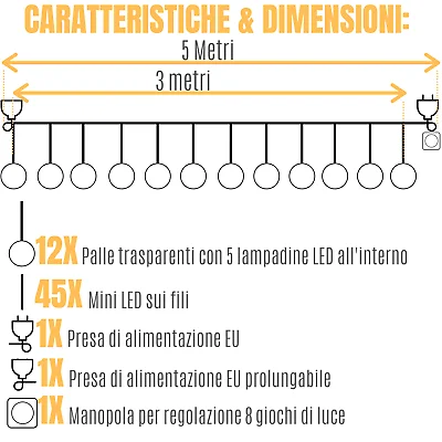 TENDA LUMINOSA NATALIZIA SERIE PALLE LUCI DI NATALE светодиодный 3 METRI PROLUNGABILE | Женская одежда