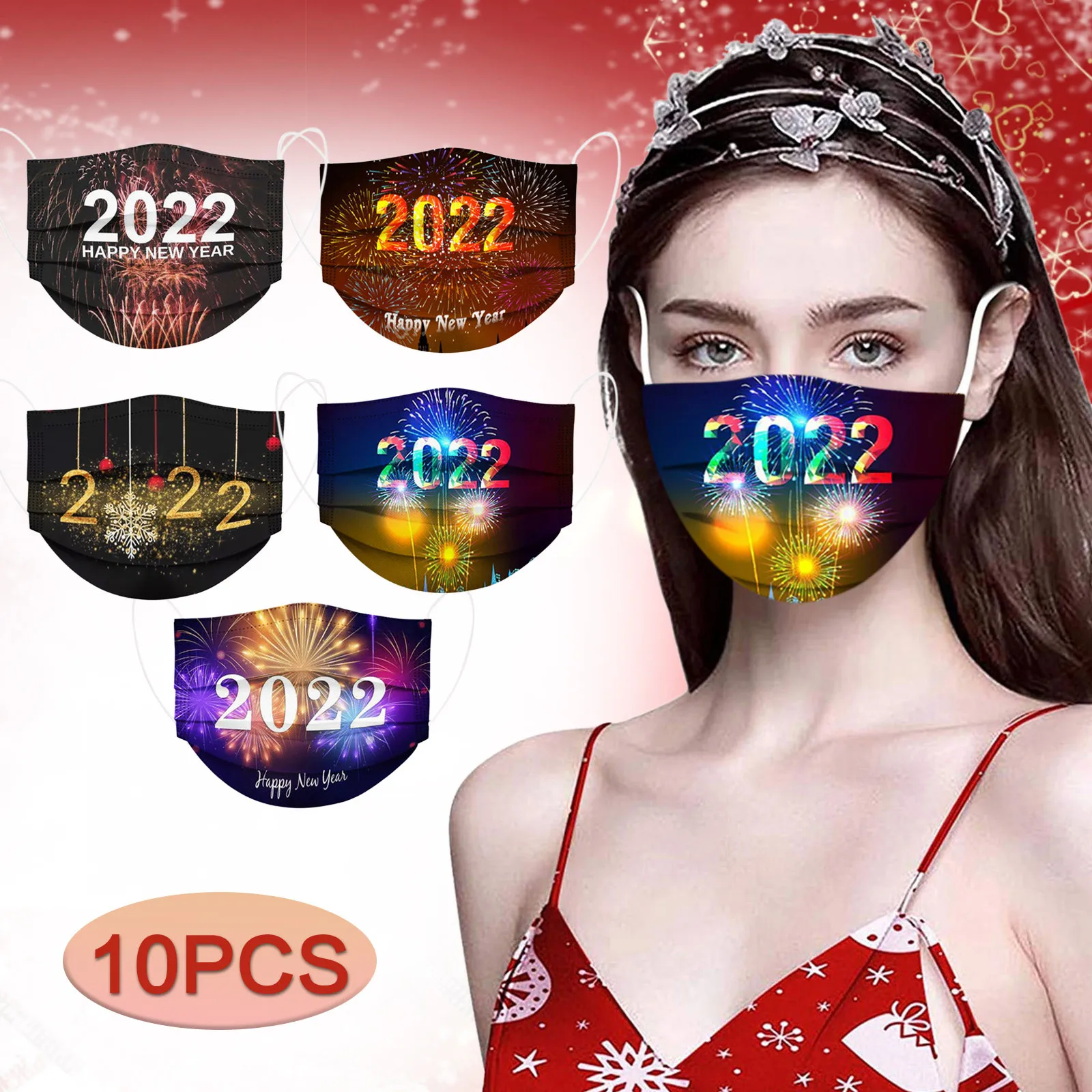 

10pc Christmas Face Masks For Women 2022 New Year Disposable Masks Adult Protection 3ply Dustproof Masks Xmas Decoration