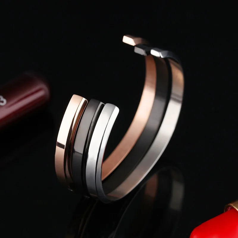 

Fashion Rose Gold Color Zircon Cuff Bracelets For Women Party Silver Color Open Bracelets Bangles Men Jewelry Lovers Bangles