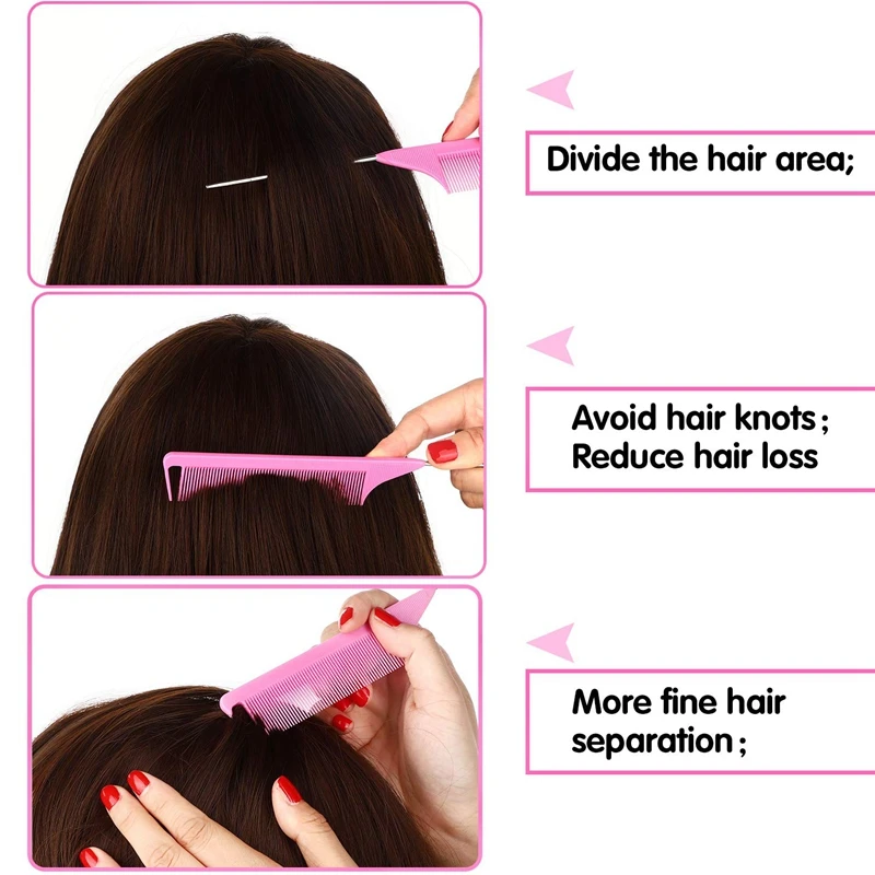 12 Pieces Parting Comb with Stainless Steel Pintail for Hair Styling Hairdressing (Pink) | Красота и здоровье