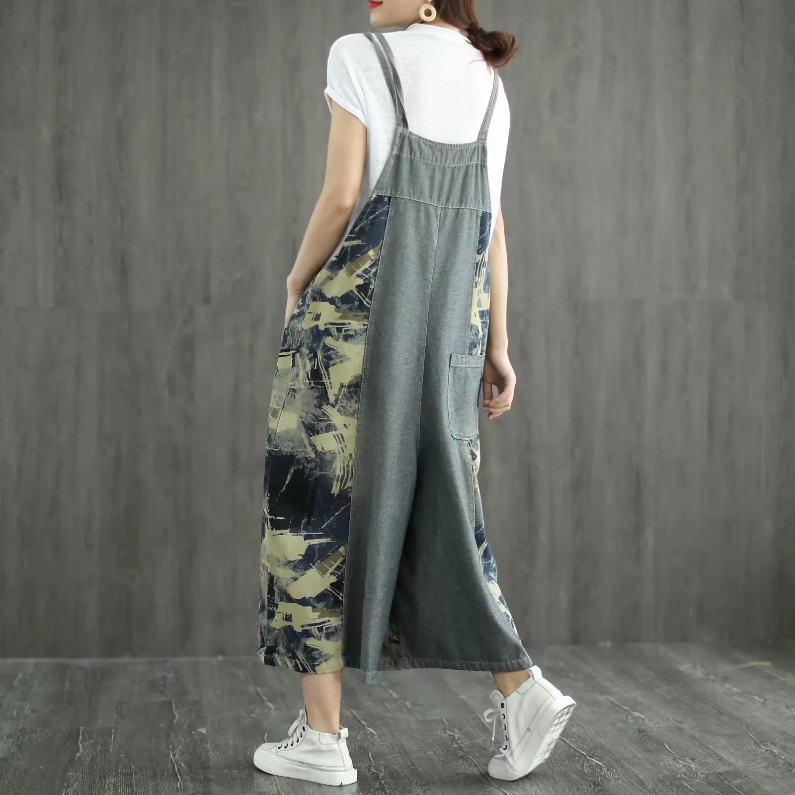 Женский джинсовый комбинезон в стиле ретро универсальный с широкими штанинами